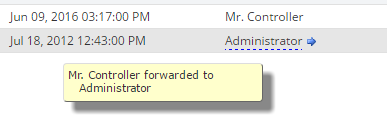Screenshot of forwarded action item from list view